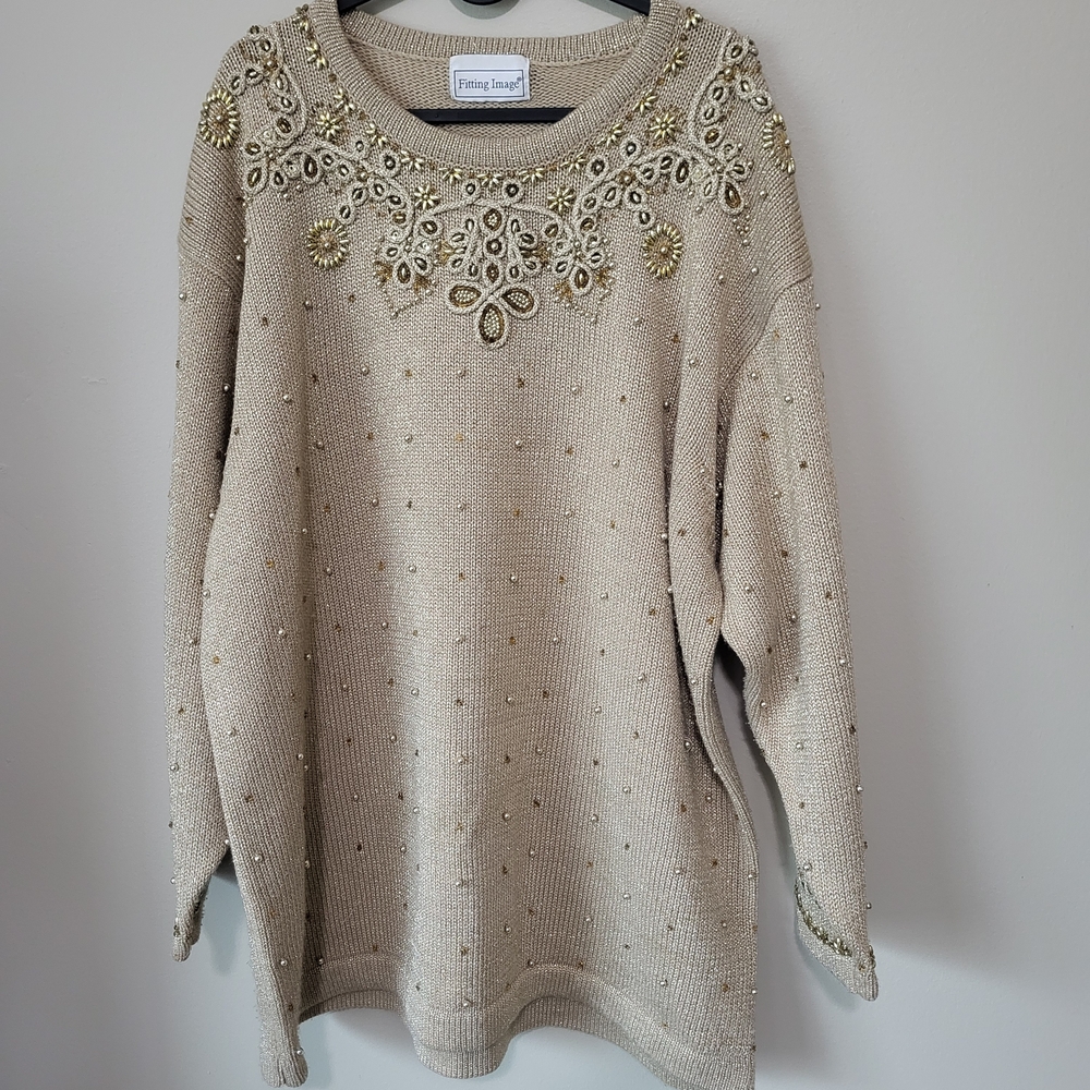 Elegant Beige Sweater with Gold Embellishments